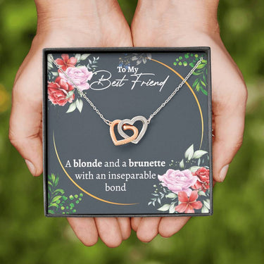 Personalized Best friend (Blonde and brunette) Interlocking Hearts Necklace - Love You This Much